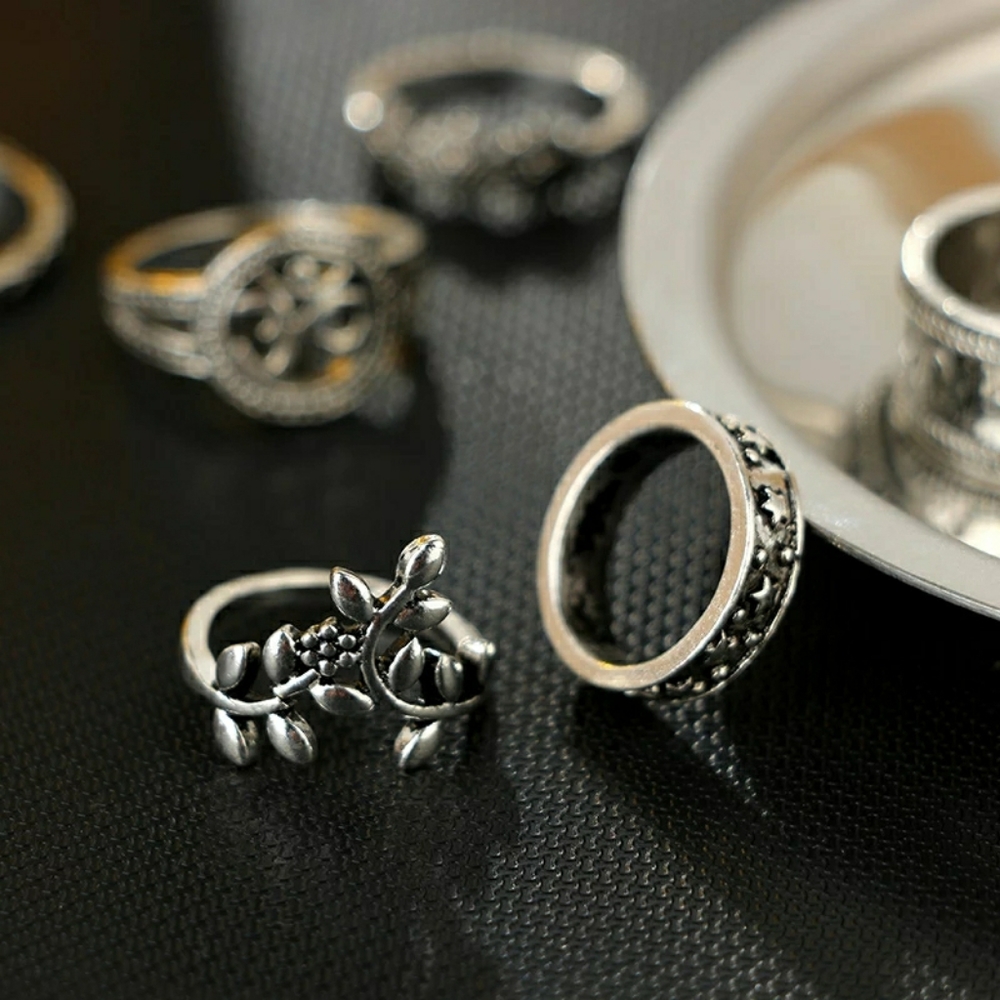 - Ohm hamza midi rings set 9ct boho silver r… - Picture 5 of 6
